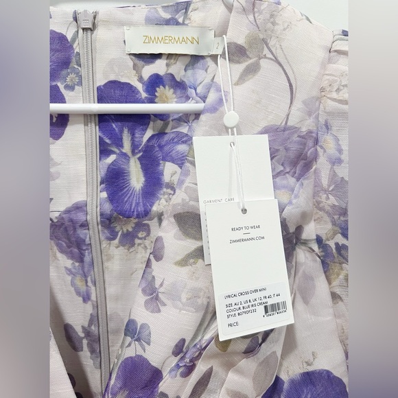 AU2 NWT Zimmermann Lyrical Iris Crossover V-Neck Minidress - Picture 13 of 15